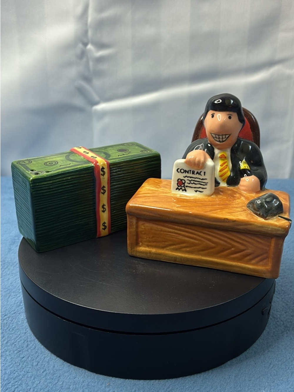 Salt & Pepper Desk Banker with Green Money Stack